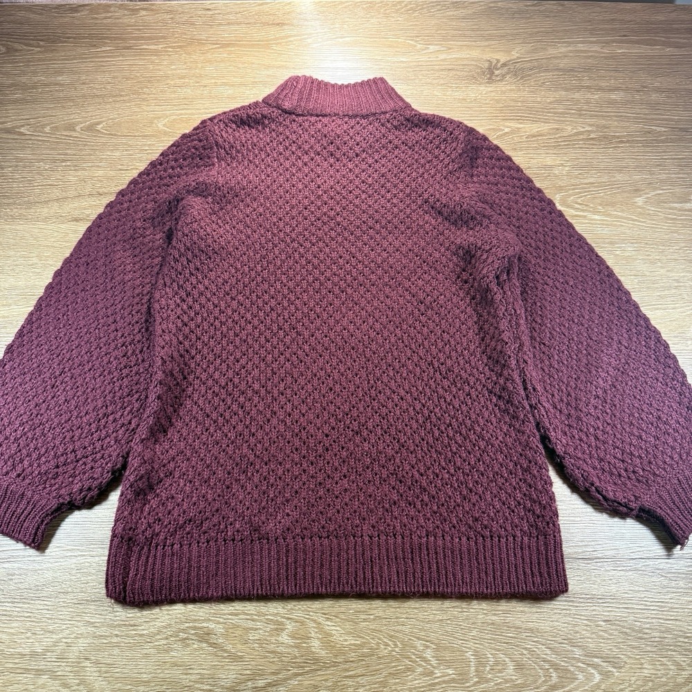 H&M Women's Chunky Knit Mock Neck Sweater Small Burgundy Textured Pullover - Picture 10 of 10